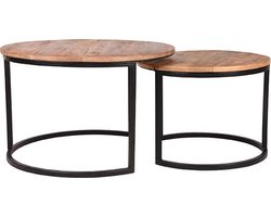 LABEL51 Set Double Salontafel - Naturel - Hout - 70 cm - Rond