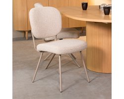 LABEL51 Singapore Eetkamerstoel - Naturel - Stof - Taupe Frame - Stoel - Normale eetkamerstoel