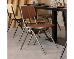 LABEL51 Solid Eetkamerstoel - Bruin - Hout - Old Gun Metalen Frame - Stoel - Stapelstoel