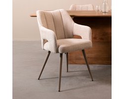 LABEL51 Stan Eetkamerstoel - Naturel - Velvet - Taupe Metaal - Stoel - Normale eetkamerstoel
