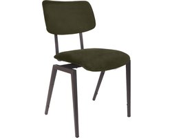 LABEL51 Stapelbaar Eetkamerstoel - Groen - Velvet - Zwart Metalen Frame - Stoel - Stapelstoel