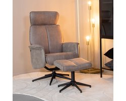 LABEL51 Verdal Fauteuil - Bruin - KunstLeer - Incl. Hocker - - - Met Armleuning