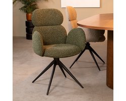 LABEL51 Vidar Eetkamerstoel - GROEN - Royal Stof - Zwart Metalen Frame - Stoel - Normale eetkamerstoel - Draaibaar - Met Armleuning