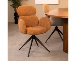 LABEL51 Vidar Eetkamerstoel - ORANJE - Royal Stof - Zwart Metalen Frame - Stoel - Normale eetkamerstoel - Met Armleuning