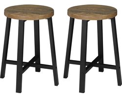 LabelOne Krukjes - Krukken - Kruk - Zitkruk - set van 2 - industrieel - houten zitting - zwart metalen frame - zithoogte 46 cm