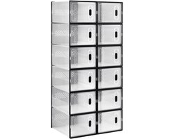 LabelOne Schoenenkast - Schoenenrek - Schoenen Opbergsysteem - Opbergdozen - 12 vakken - 50 x 35.5 x 115.5 cm - transparant/zwart