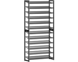 LabelOne Schoenenrek - Schoenenkast - Schoenen Opbergsysteem - 48 paar schoenen - verstelbare planken - 92,5x30,7x223 cm - zwart