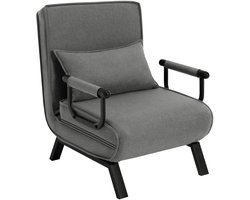 LabelOne Slaapbank - Fauteuil - Logeerbed - Loungebed - 3-in-1 - inklapbaar- wasbare hoes - verstelbare rugleuning - donkergrijs