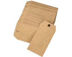 Labels naturel - 5 x 3 cm. - 100 stuks - stevig karton - met voorgestanst gaatje - prijslabels - cadeaulabels - winkels