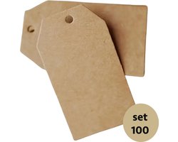 Labels - set van 100 labels bruin - 7x4 cm - stevig karton - met voorgestanst gaatje - cadeaulabels - prijslabels - kerst