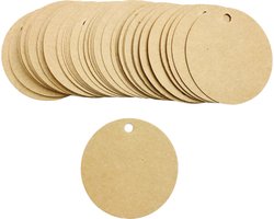 Labels - set van 100 labels rond naturel 5x5 cm. - stevig karton - prijslabels - cadeaulabels - met voorgestanst gaatje
