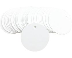 Labels - set van 100 labels rond wit 5x5 cm. - stevig karton - prijslabels - cadeaulabels - met voorgestanst gaatje