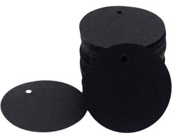 Labels - set van 100 labels rond zwart 4x4 cm. - stevig karton - prijslabels - cadeaulabels - met voorgestanst gaatje