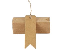 Labels - set van 100 labels smal bruin 7x2 cm. - stevig karton - prijslabels - cadeaulabels - met voorgestanst gaatje