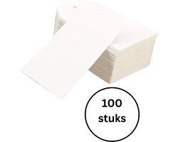Labels - set van 100 labels wit - 8x4 cm - stevig karton - met voorgestanst gaatje - cadeaulabels - prijslabels