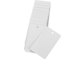 Labels wit - 5 x 3 cm. - 100 stuks - stevig karton - met voorgestanst gaatje - prijslabels - cadeaulabels - winkels
