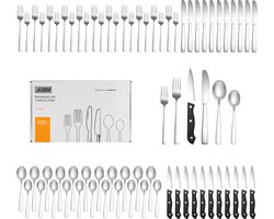 LaCardia 12 Persoons Bestekset 72-Delig - Lepels - Messen - Vorken - Steakmessen - Vaatwasserbestendig - Bestek - Zilver/RVS