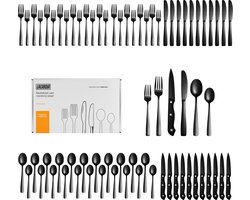 LaCardia 12 Persoons Bestekset 72-Delig - Lepels - Messen - Vorken - Steakmessen - Vaatwasserbestendig - Bestek - Zwart/RVS