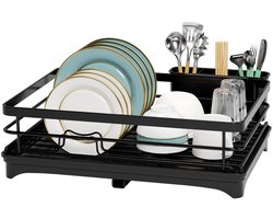 LaCardia Afdruiprek - Zwart afwasrek met Lekbak en Bestekhouder - RVS Afwasdroogrek voor Afwas