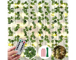 LaCardia Klimop slinger met lichtjes - 12 stuks LED lichtjes slinger - Kunst klimop plantenslinger - Fairy lights met ophangsysteem
