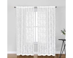 Lace Gordijnen - Decoratieve Panelen - Woonkamer Decoratie - Bloemenpatroon - W75 x 200 cm - Wit