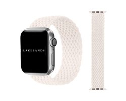 LACEBANDS gevlochten Braided solo loop horloge bandje Geschikt voor Apple Watch band 38mm 40mm 42mm - Rekbaar Vervangende Band geschikt voor Iwatch Ultra/ 2SE Series 9 8 7 6 5 4 3 2 1 maat Medium / M - Creme