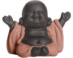 Lachende Maitreya Boeddha - Klein Leuk Boeddhabeeldje - Thee Sculptuur - Decoratief Boeddhafiguurtje - Zen en Feng Shui Decoratie - voor Thuis - Theetafel - Zen Tuin decoratie (Roze)