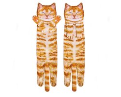 Lachende oranje kattenhanddoeken (2-pack)-Ophangbare keukendoeken-15*60cm - Badhanddoeken-Microvezel - Dubbellaagse absorberende zakdoeken-Leuke decoratieve handdoeken-Milieuvriendelijk en gemakkelijk schoon te maken - Cadeau voor kattenliefhebbers