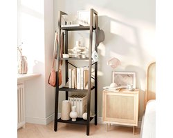 Ladder Boekenkast - Boekenplank Rek - Opbergen Woonkamer - Trapeziumvormige Structuur - 125 cm Hoog - Zwart
