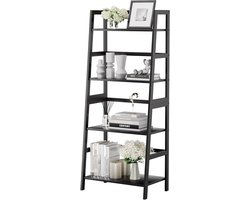 Ladder Boekenkast - Opbergrek Stellingkast - Woonkamer Organiseren - Trapezium Vorm - 53 x 35 x 125 cm - Zwart