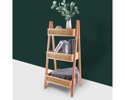 Ladder Boekenplank - Rotan Boekenkast - Woonkamer Organisatie - 3 Niveaus Opbergruimte - 965 x 385 cm - Bruin
