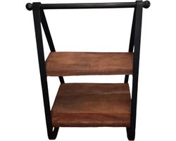 Ladder decoratie mango massief hout metaal zwart met 2 planken