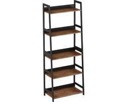 Ladder Shelf Bamboo 5 Tier Ladder Bookshelf for Living Room, Home Office, Kitchen, Bedroom, Industrial Style, Rustic and Brown