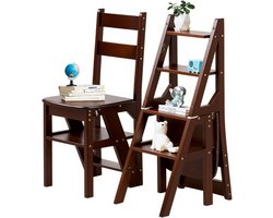 Ladder Stoel - Opklapbaar Meubel - Hoge Planken Bereiken - 3-in-1 Ontwerp - 150kg Capaciteit - Notenkleur