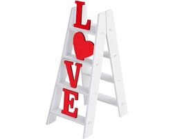 Ladder Tafel Decoratie - Liefde Ladder - Valentijnsdag Decoratie - Rode Letters op Wit - 10x7x15cm - Wit