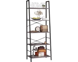 Ladderkast 5 Lagen - Stabiele Boekenkast met Vintage Houtnerf en Metalen Frame