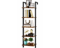 Ladderkast Met 5 Niveaus - Industriële Boekenkast Met Houten Planken En Metalen Frame - DIY Staand Rek / Wandrek Voor Boeken, Planten En Decoratie - Rustiek Bruin Voor Woonkamer, Kantoor En Balkon