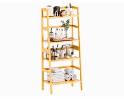 Ladderplank van Bamboe – 4-Tier Boekenplank & Opbergrek – Vloerstaande Organizer Voor Badkamer, Woonkamer, Keuken, Slaapkamer & Kantoor – Natuurlijk Design