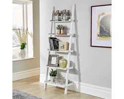 Ladderrek 5 niveaus - Boekenrek wandrek - Opbergen thuis - Duurzaam materiaal - 189x61x32.5 cm - Wit
