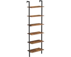 Ladderrek Boekenkast Opbergrek Displayrek 6-lagen Open Planken Stabiel Houten Planken en Metalen Frame 60 x 30 x 204,8 cm Natuurlijke kleur + Zwart Multifunctioneel Opbergmeubel voor Woonkamer, Kantoor, Keuken en Slaapkamer