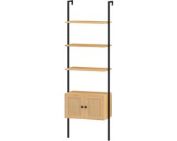 Ladderrek met Opbergkast - Boekenkast Rek - Woonkamer Organiseren - PE-rotan Deuren - 60 x 315 x 184 cm