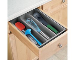 Lade-indeling voor keukengerei en bestek - uitschuifbaar/plastic - antraciet Cutlery Organizer