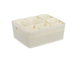 lade organizer - 10-delige set - kunststof - versch. groottes - mandjes - wit