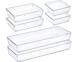 Lade-organizer, 6-delige kaptafel-organizer in 3 maten, lade-organizer, make-up-organizer, lade-organisatiesysteem voor bureau, kantoor, badkamer, keuken, transparant