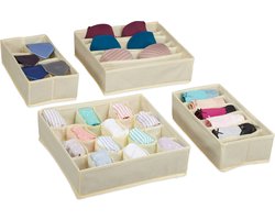 lade organizer bakjes - 4-delig - kledingkast - ladeverdeler - beige