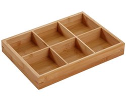 Lade Organizer - Bamboe Theedoos - Bestekbak met 6 Vakken - Opbergdoos Hout - Keukenlade Organizer - Bureau Lade Inzet - Sorteerdoos - Hobby Opberger - Kralendoos - Badkamer Cosmetica Houder - Duurzame Opbergers - Praktisch - Houtkleur - 1 Stuk