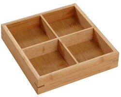 Lade Organizer - Opbergbakjes met 4 Vakken - Bamboe Bestekbak - Bureau Organizer - Sieradendoos Inleg - Badkamer Accessoires - Keukenla Verdeler - Houten Sorteerdoos - Theezakjes Houder - Kantoor Artikelen Opbergen - Stevig - Houtkleur - 1 Stuk