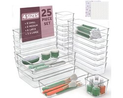 Lade Organizer Set 25-delig – Organizer Bakjes - Make-up Organizer - Transparante Opbergbakjes voor Make-up, Badkamer & Bureau – Stapelbaar Schubladen Organizer