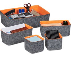 lade organizer vilt - 5-delige set - bureau - badkamer - kledingkast - grijs-oranje