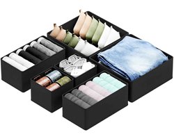 Lade organizers kleding - Opbergbakken kast - Kleding sorteren - Stoffen manden - 6 stuks - Zwart